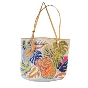 Chicos Colorful Embroidered Zippered Hand Bag